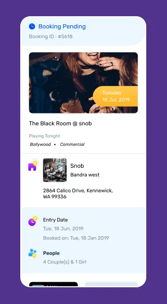Happening App Booking Details Page