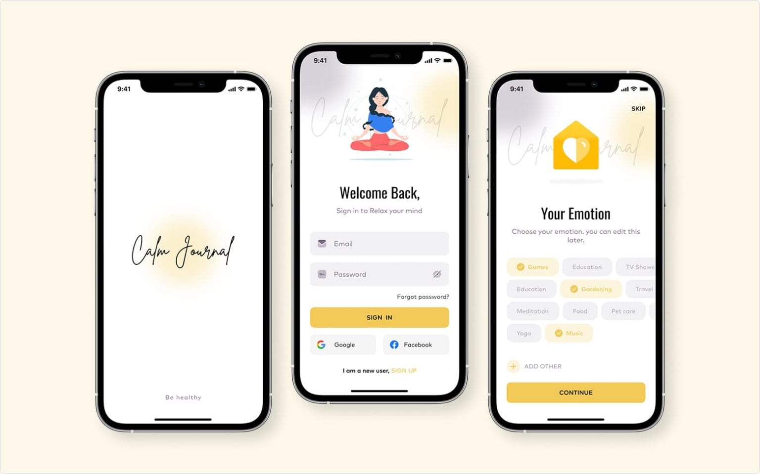 Calm Journal - UI/UX design for mental health app