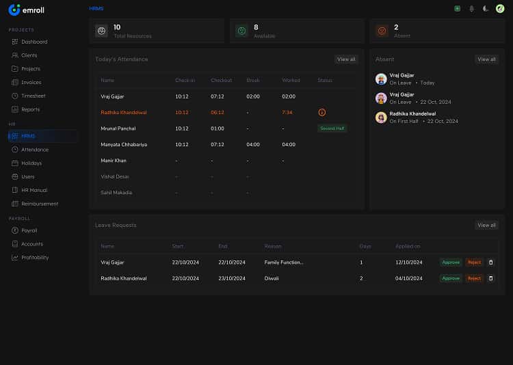emroll hrms row one 2