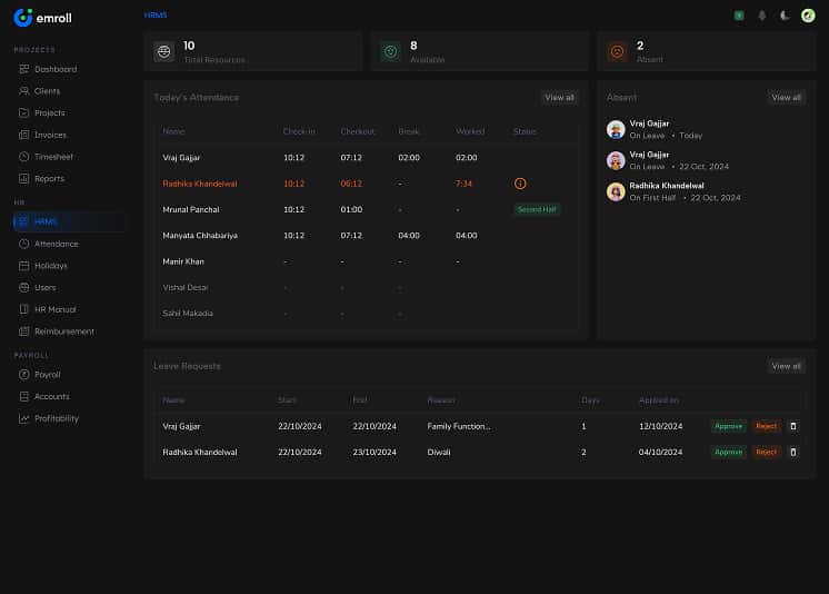 emroll hrms row two 3